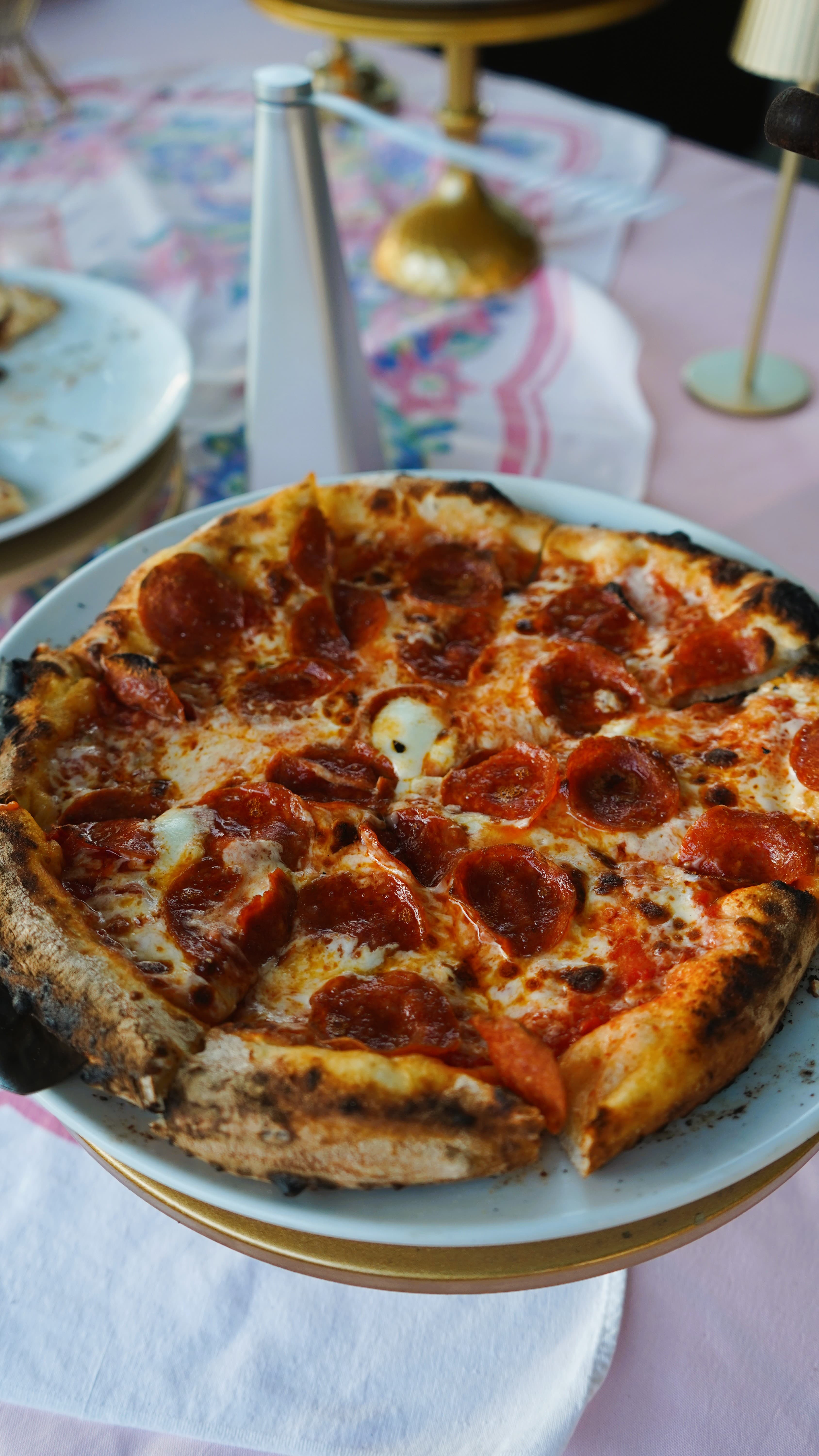 Plated pizza